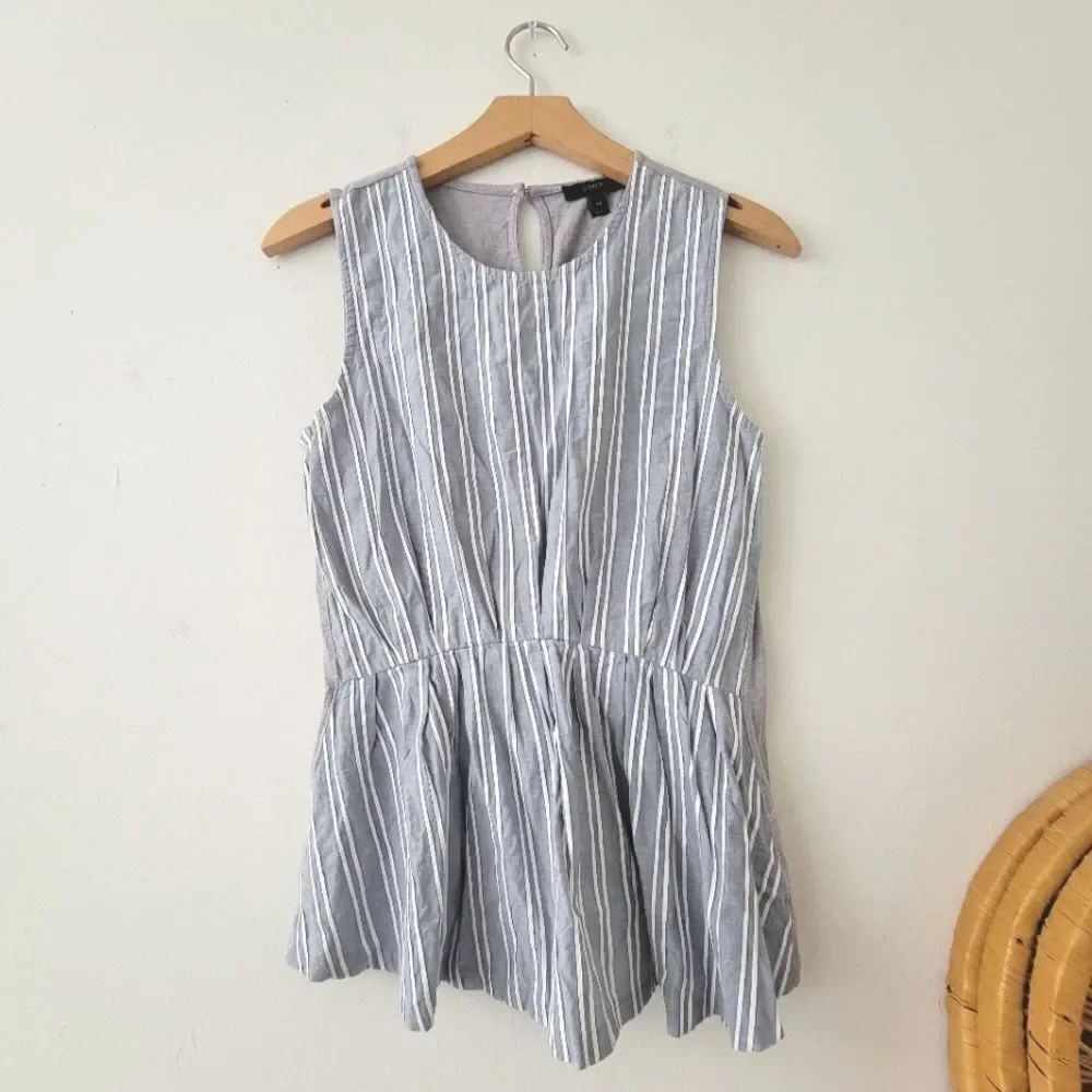 J.Crew Sleeveless Chambray Peplum Top Striped Gray Blue XS